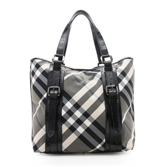 Burberry Handbags - Burberry Logo Black Check Nylon Victoria Tote
